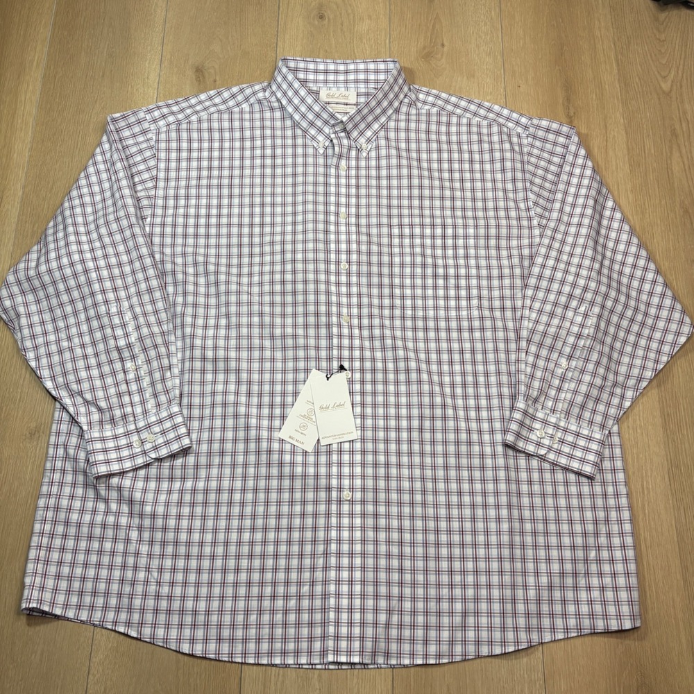 Roundtree & Yorke Gold Label Mens 19 34/35 Big Plaid Non-Iron Cotton Shirt NWT